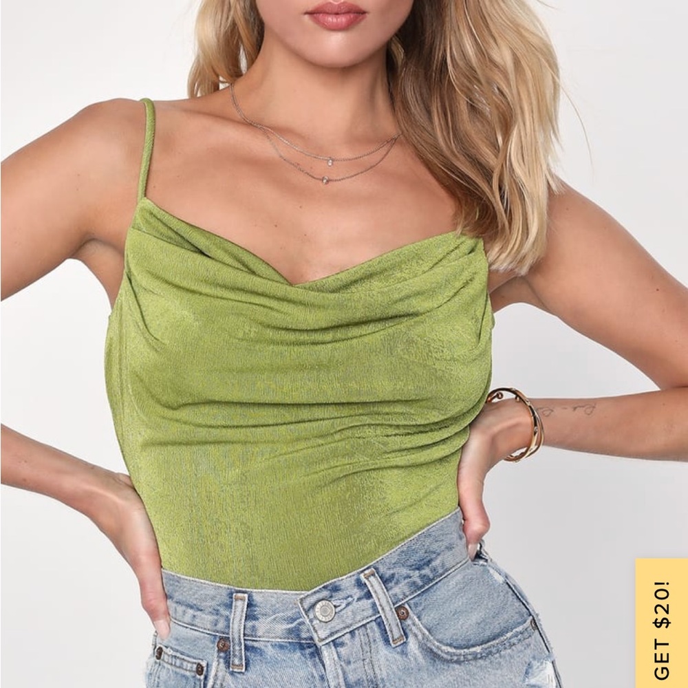Green tank top-  cowl neck spaghetti strap top